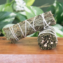 Load image into Gallery viewer, Cedar Smudge Stick group photo front facing displayed on a styled background - Down To Earth
