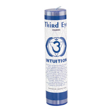 Load image into Gallery viewer, Chakra Energy Pillar Candle Third Eye on white background - Down to Earth
