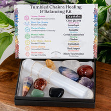Load image into Gallery viewer, Chakra Balancing &amp; Healing Kit Tumbled on a wooden surface styled photo - Down to Earth
