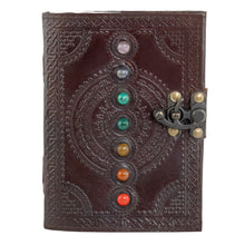 Load image into Gallery viewer, Chakra Stone Leather Journal front facing displayed on a white background - Down To Earth
