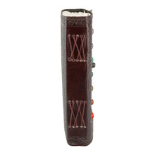 Load image into Gallery viewer, Chakra Stone Leather Journal side facing displayed on a white background - Down To Earth
