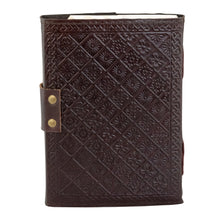 Load image into Gallery viewer, Chakra Stone Leather Journal back facing displayed on a white background - Down To Earth
