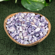 Lepidolite Crystal Chips in a coconut shell styled photo - Down to Earth