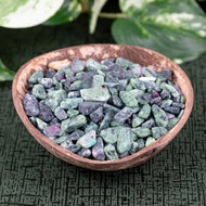 Ruby Zoisite Crystal Chips in a coconut shell styled photo - Down to Earth