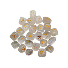 Load image into Gallery viewer, "Top-down shot of a Clear Quartz Rune Set on a white background," - Down to Earth.
