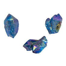 Load image into Gallery viewer, Three Cobalt Aura Quartz Point on a white background - Down To Earth
