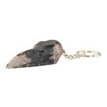 Load image into Gallery viewer, Resin Crow Skull Keychain black &amp; gray on a white background - Down To Earth
