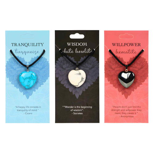 Tranquility, Wisdom & Willpower Crystal Heart Necklace Pendants - Down To Earth