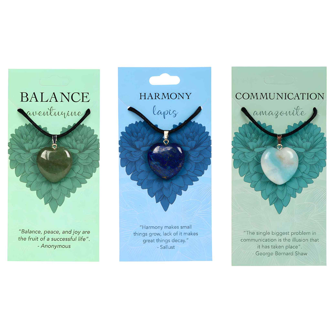 Balance, Harmony & Communication Crystal Heart Necklace Pendants - Down To Earth