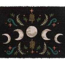 Load image into Gallery viewer, Black Coir Dark Forest Themed Moon Phase Doormat Details - Down To Earth
