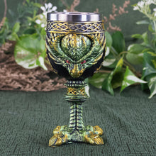 Load image into Gallery viewer, Green Dragon Goblet front facing displayed on a styled background - Down To Earth
