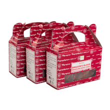 Load image into Gallery viewer, &quot;Angled view of three packages of Dragon&#39;s Blood Backflow Dhoop Cones on a white background,&quot; - Down to Earth.
