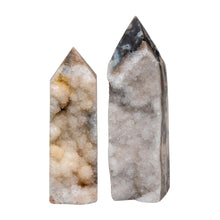 Load image into Gallery viewer, "Two Clear Quartz Druzy Points on a white background," - Down to Earth.
