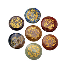Load image into Gallery viewer, "Set of seven stones with geometric designs on a white background," - Down to Earth.
