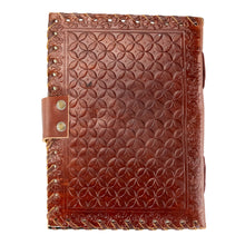 Load image into Gallery viewer, Evil Eye Leather Journal back facing displayed on a white background - Down To Earth
