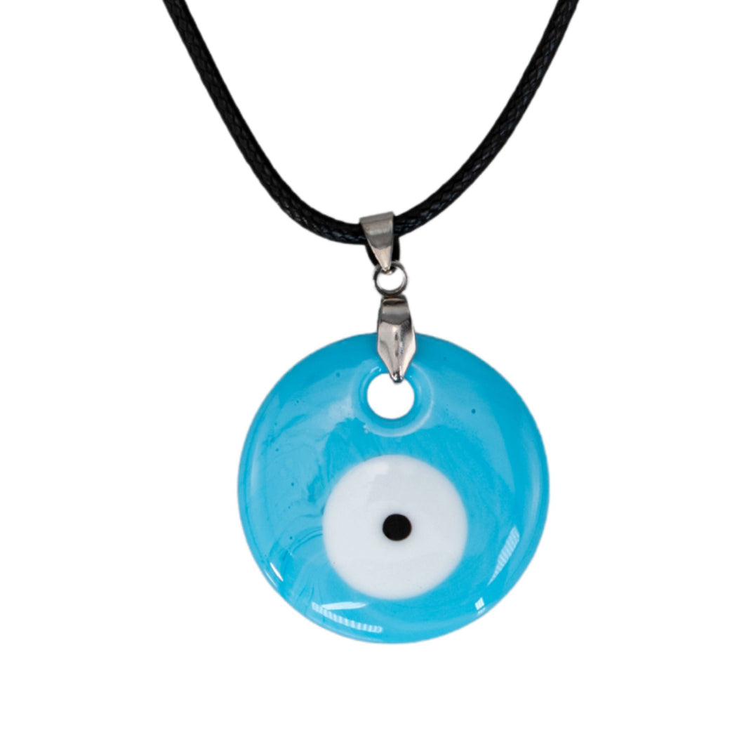 Necklace with a light blue evil eye pendant on a white background - Down to Earth
