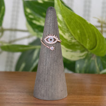 Load image into Gallery viewer, Evil Eye Ring front facing on a style background - Down To Earth
