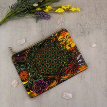 Load image into Gallery viewer, Flower of Life Cosmetic Bag top down on a style background - Down To Earth
