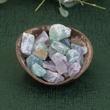 Load image into Gallery viewer, Raw Fluorite on a wooden bowl - Down to Earth
