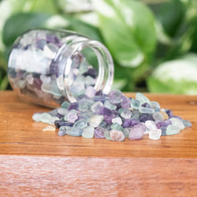 Load image into Gallery viewer, Fluorite Crystal Chips 1lb angled front facing on a styed background - Down To Earth
