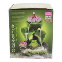 Load image into Gallery viewer, Frog Backflow Incense Burner Packaging side facing on a white background - Down to Earth
