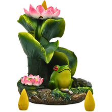 Load image into Gallery viewer, Frog &amp; Lily Pads with Lotus Back Flow Incense Burner - Down To Earth
