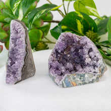 Load image into Gallery viewer, Amethyst Cut Base Geode Cluster medium size high angle styled photo - Down to Earth

