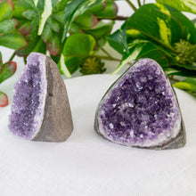 Load image into Gallery viewer, Amethyst Cut Base Geode Cluster small size high angle styled photo - Down to Earth
