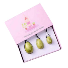 Load image into Gallery viewer, Green Flower Jade 3pc Yoni Egg Set with a Box - Down To Earth
