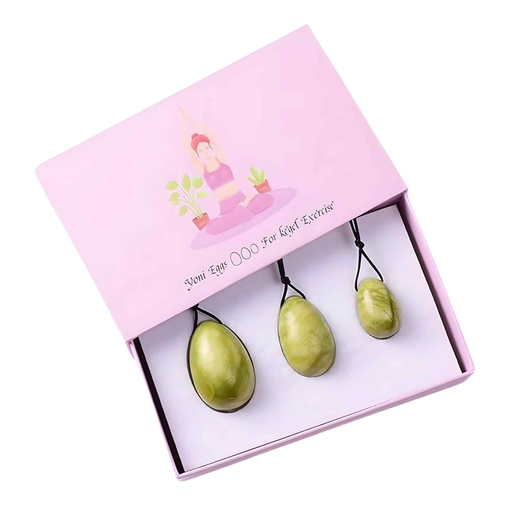 Green Flower Jade 3pc Yoni Egg Set with a Box - Down To Earth