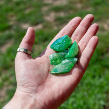 Load image into Gallery viewer, Green Aura Quartz Raw in Palm of a Hand - Down To Earth
