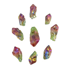 Load image into Gallery viewer, 1 lb of Green &amp; Red Aura Quartz Point on a white background - Down To Earth
