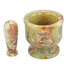 Load image into Gallery viewer, Green &amp; White 5" Mortar &amp; Pestle angled on a white background - Down To Earth
