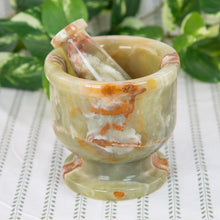 Load image into Gallery viewer, Green &amp; White 5" Mortar &amp; Pestle front facing on a style background - Down To Earth
