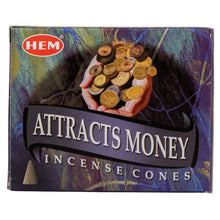 Load image into Gallery viewer, HEM Incense Cones Attracts Money on a white background - Down to Earth
