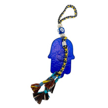 Load image into Gallery viewer, "Backside of a Hamsa Evil Eye Door Hanger on a white background," - Down to Earth.

