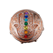 Load image into Gallery viewer, &quot;Top-down view of a Hamsa Hand Box on a white background,&quot; - Down to Earth.
