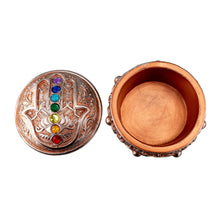 Load image into Gallery viewer, &quot;Top-down view of a Hamsa Hand Box on a white background,&quot; - Down to Earth.
