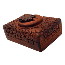 Load image into Gallery viewer, Hand Carved Sun and Moon Tarot Box Side - Down To Earth

