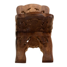 Load image into Gallery viewer, Hand Carved Wooden Book Holder opened front facing displayed on a white background - Down To Earth
