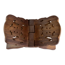 Load image into Gallery viewer, Hand Carved Wooden Book Holder opened top down displayed on a white background - Down To Earth
