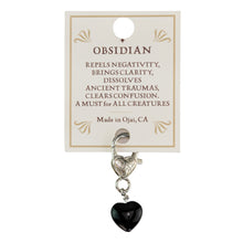 Load image into Gallery viewer, Crystal Heart Pet Pendant Obsidian Clarity with info card back of card on a white background - Down to Earth
