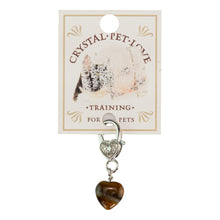 Load image into Gallery viewer, Crystal Heart Pet Pendant Tiger's Eye with info card on a white background - Down to Earth
