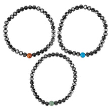 Load image into Gallery viewer, Hematite with Crystal Bead Stretch Bracelet on a white background - Down to Earth 
