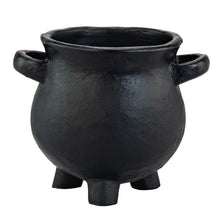 Load image into Gallery viewer, Herbs for Spells Cauldron Planter back side displayed on a white background - Down To Earth
