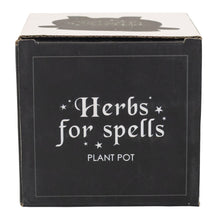 Load image into Gallery viewer, Herbs for Spells Cauldron Planter top side displayed on a white background - Down To Earth
