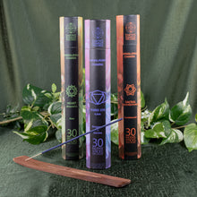 Load image into Gallery viewer, Himalayan Chakra Incense Sticks w/Burner group photo displayed on a styled background - Down To Earth
