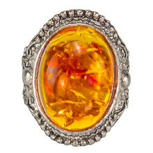 Load image into Gallery viewer, Honey Amber Oval Ring front side displayed on a white background - Down To Earth
