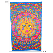 Load image into Gallery viewer, Kaleidoscope Sun Tapestry on a white background with measurements - Down to Earth 

