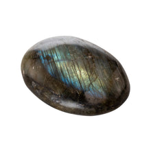 Load image into Gallery viewer, &quot;Labradorite stone with multicolored flash on a white background,&quot; - Down to Earth.
